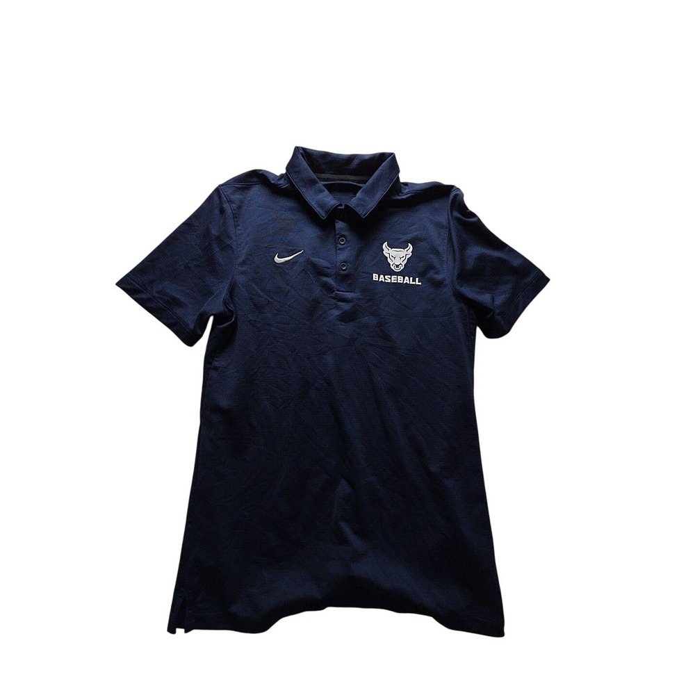 Bull Logo Baseball Polo Shirt Mens Small Blue Nike Team Apparel Top Baseball